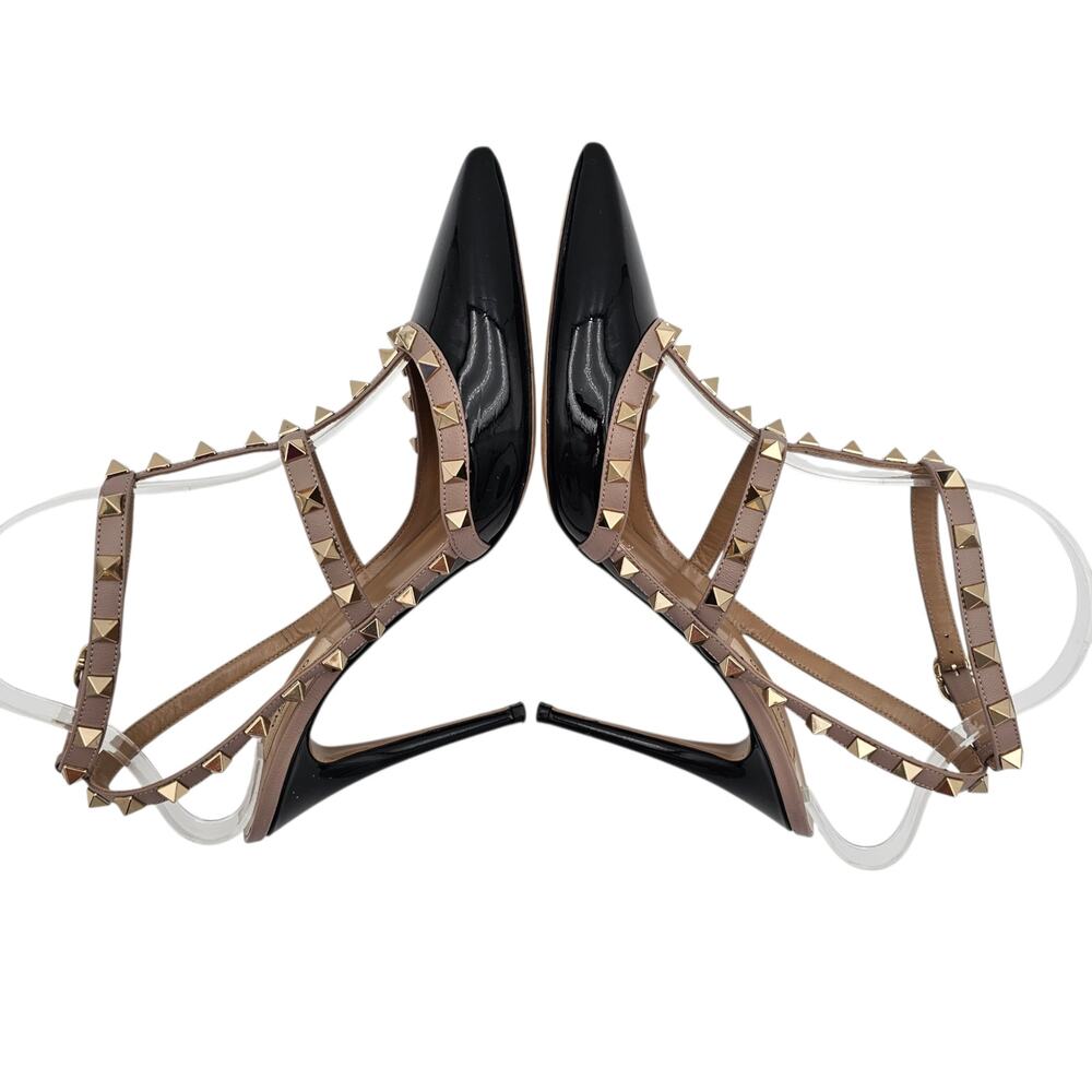 Valentino Garavani Rockstud Heel Pump Cage Black Patent Leather Tan Size 40 10 - Picture 9 of 16